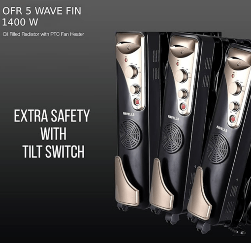 Havells OFR 5 Wave Fins with Fan 1400 watt (Black), (GHROFBXK140) - Image 3